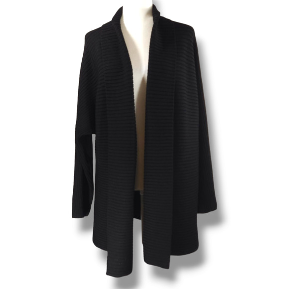 VTG EUC Helen Hsu N.Y. Made USA Wool Blend Open Front Ribbed Cardigan Sz S Black - Picture 2 of 9